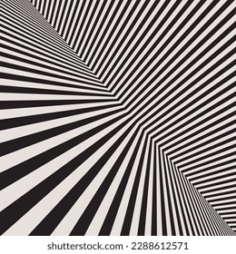 Black and white abstract art background with diagonal lines. Striped optical illusion with peerspective.