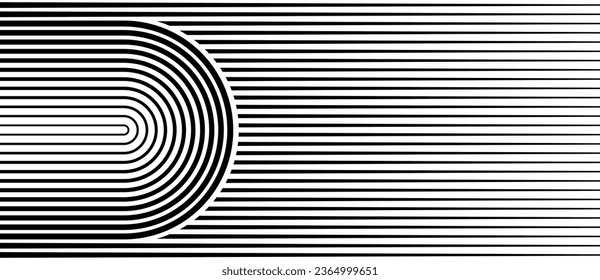 Black and white abstract art background with lines. Striped optical illusion with circle.