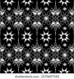 Black and White abstract Asian Ethnic pattern. Indian Tribal ornament seamless. Aztec geometric navajo Embroidery print design for background, clothing, textile, wallpaper, wrapping