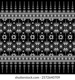 Black and White abstract Asian Ethnic pattern. Indian Tribal ornament seamless. Aztec geometric navajo Embroidery print design for background, clothing, textile, wallpaper, wrapping