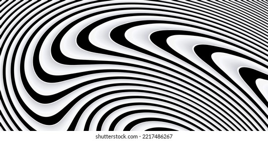 Black and White abstract background, 3d white black stripes, elegant wavy striped pattern, 3D vector backdrop illustration.