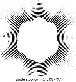 Black white abstract background, circles and rays. Vector design.