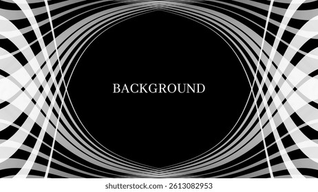 Black and white abstract background with crossed stripes. Symmetrical frame. 