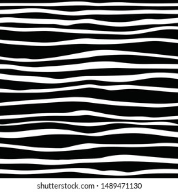 Black white abstract background, curved horizontal stripes, seamless pattern