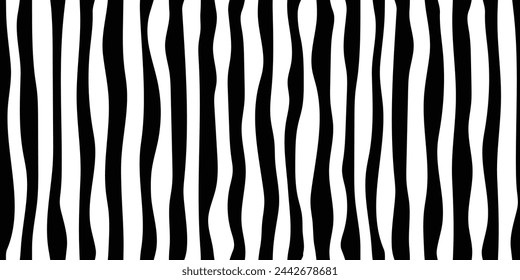 Black white abstract background, curved vertical stripes, seamless pattern