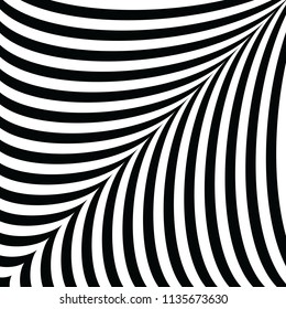 Black and white abstract background with curves symmetrical stripes.