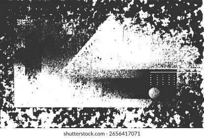 A black and white abstract background with a distressed grunge texture and a circular element.
