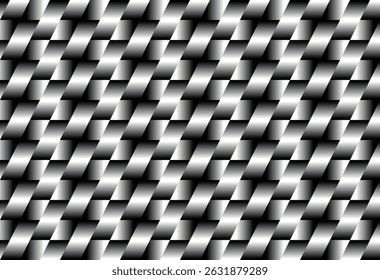 abstrakter schwarz-weißer Hintergrund mit einem geometrischen Muster sich wiederholender Parallelogramme mit Farbverlauf-Schattierung. Dadurch entsteht ein optischer Effekt, der Tiefe und Bewegung nahe legt.