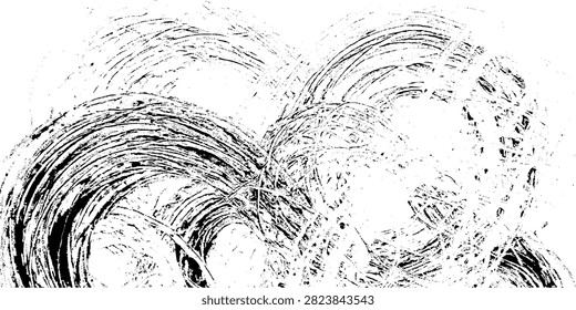 Black and white abstract background featuring dynamic circular brush strokes and distressed grunge texture for creative design projects.