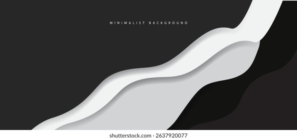 Black and White Abstract Background with Flowing Wavy Layers in Shades of Grey and White,Smooth Fluid Movement for Modern Aesthetic Design