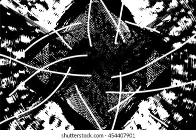 Black and white abstract background with  four axis, symmetrical, structure with oval asymmetrical  light lines
