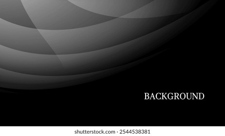 Fundo abstrato preto e branco com padrão geométrico e sombras de gradiente, formas de curva dinâmicas	