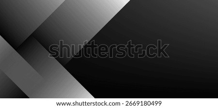 Black white abstract background. Geometric shape. Lines, triangles. Light, glow, shadow. Gradient. Dark grey, silver. Modern, futuristic