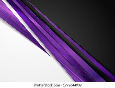 Black and white abstract background with glossy violet stripes. Vector corporate design