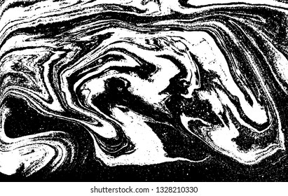 Black and white abstract background. Liquid marble pattern. Monochrome texture. Vector illustration.
