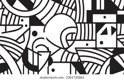 Black and white Abstract background with many shapes with lines background