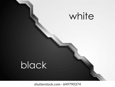 Fondo abstracto en blanco y negro con banda de tecnología metálica. Diseño de vectores