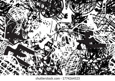 Black and white abstract background. The monochrome pattern is seamless. Chaotic grunge texture