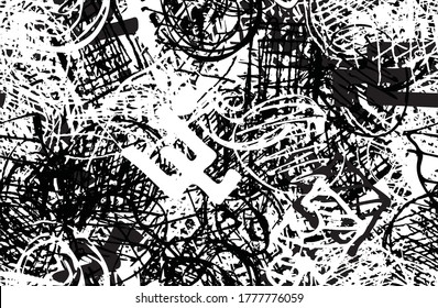 Black and white abstract background. The monochrome pattern is seamless. Chaotic grunge texture