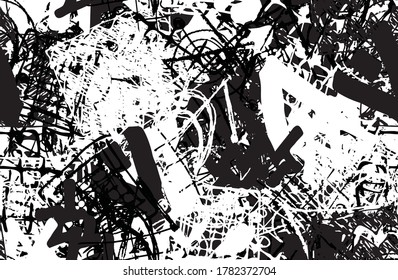 Black and white abstract background. The monochrome pattern is seamless. Chaotic grunge texture