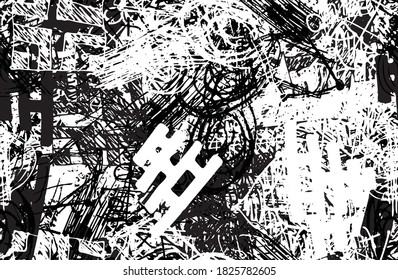Black and white abstract background. The monochrome pattern is seamless. Chaotic grunge texture