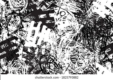 Black and white abstract background. The monochrome pattern is seamless. Chaotic grunge texture
