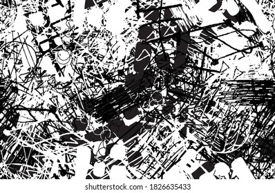 Black and white abstract background. The monochrome pattern is seamless. Chaotic grunge texture