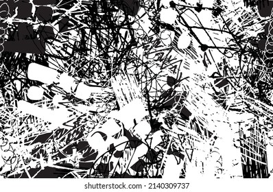 Black and white abstract background. The monochrome pattern is seamless. Chaotic grunge texture