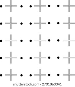 Padrão de fundo abstrato preto e branco com ícones de cruz religiosa e conjunto de design