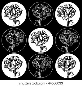 Black and white abstract background with peony