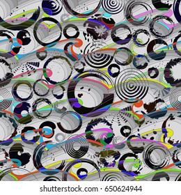  Black and white abstract background of the psychedelic rings,  seamless texture. 
