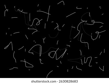 Fundo abstrato preto e branco. Rabiscos brancos sobre um fundo preto.