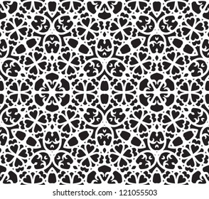 Black and white abstract background, seamless pattern with hearts.