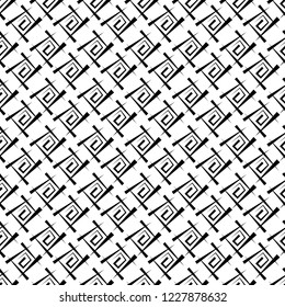 Black and white abstract background. Seamless texture from a set of lines and spirals, vector illustration.