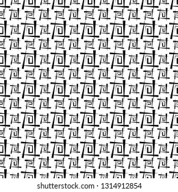 Black and white abstract background. Seamless texture from a set of lines and spirals, vector illustration.