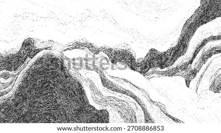 Black and white abstract background with swirling textured lines and organic shapes creating depth.