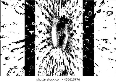 Black and white abstract background with two vertical dark lines and with dots spreading  in star like shape 