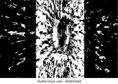 Black and white abstract background with two vertical  dark  spaces on sides and with dots spreading  in star like shape 