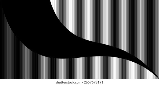 Plano de Fundo Abstrato Preto e Branco com Linhas Verticais e Ondas Suaves. Ilustração vetorial para design e decoração.