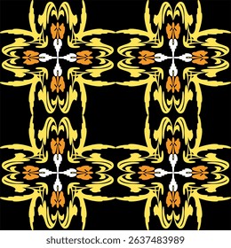  Black and white abstract background with a vintage floral skull and ornate tribal wing seamless pattern vector illustration