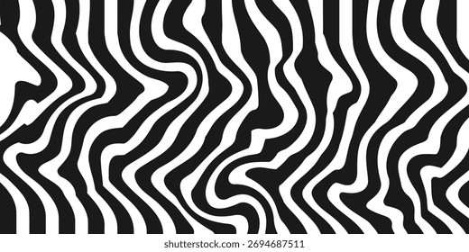 Fondo abstracto blanco y negro. Ondas en forma de decoración. Estilo de rayas de ilusión óptica. Elemento de Diseño gráfico moderno con concepto de líneas distorsionadas para Web, póster, volante, cubierta de tarjeta o folleto