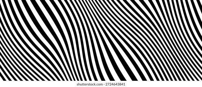 Fondo abstracto blanco y negro. Ondas en forma de decoración. Estilo de rayas de ilusión óptica. Elemento de Diseño gráfico moderno con concepto de líneas distorsionadas para Web, póster, volante, cubierta de tarjeta o folleto