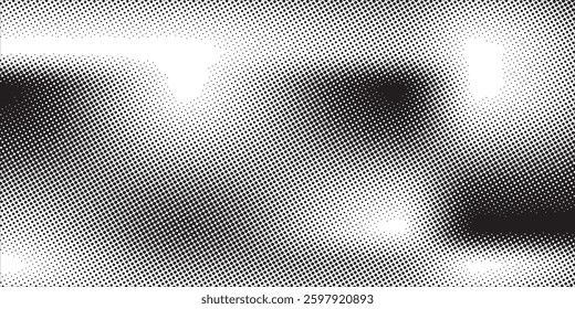 Black and white abstract background with wavy dotted pattern art. Halftone effect. Vector illustration