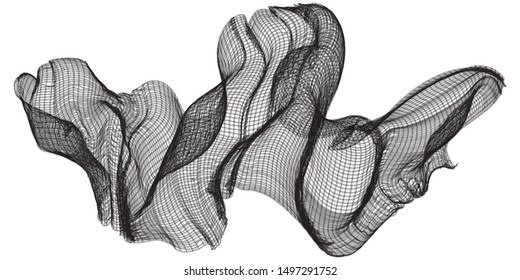 Black and white abstract background with weird shape of little particles. Cool banner backdrop with tech futuristic abstraction.