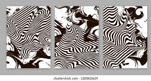 Black and white abstract backgrounds. Templates for cover, card, banner, poster. Vector illustration