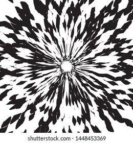 Flor de batik negra y blanca, Petales florales que irradian desde el centro de las vigas delgadas, diseño de estrella fractal, piel animal