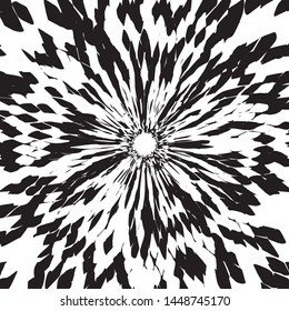 Flor de batik negra y blanca, Petales florales que irradian desde el centro de las vigas delgadas, diseño de estrella fractal, piel animal