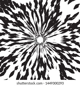 Black And White Abstract Batik Flower, Floral Petals Radiating From the Center of Thin Beams, Star Fractal Design, Animal Skin