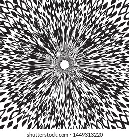 Black And White Abstract Batik Flower, Floral Petals Radiating From the Center of Thin Beams, Star Fractal Design, Animal Skin