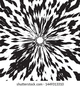 Flor de batik negra y blanca, Petales florales que irradian desde el centro de las vigas delgadas, diseño de estrella fractal, piel animal